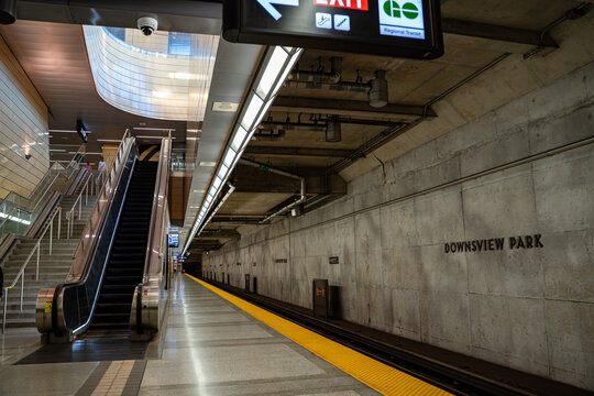 Interior view of TTC Downsview Park subway station. Toronto, Canada - August 30, 2025.
