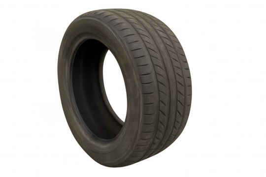 Close-up of a used car tire with visible tread and sidewall, isolated on a transparent background, perfect for automotive-related projects