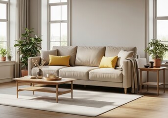 Fototapeta premium Modern Living Room Interior with Comfortable Sofa and Stylish Decor.
