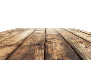 Rustic wooden surface texture background in perspective on transparent background
