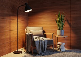 Cozy Reading Nook with Floor Lamp and Armchair.