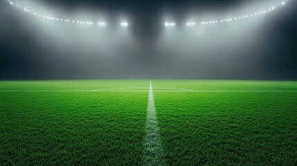 Obraz premium Empty soccer field at night with stadium lights