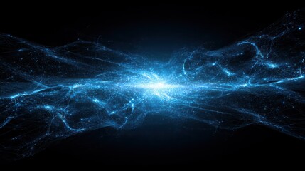 abstract digital network with a glowing blue core symbolizing data flow and advanced technology