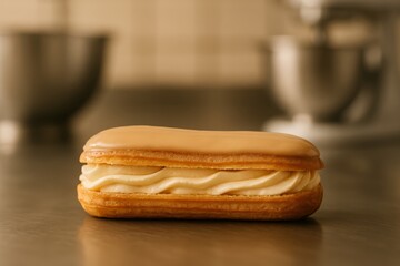 Delicious cream pastry with caramel glaze, ready to enjoy. A perfect sweet treat for any occasion.