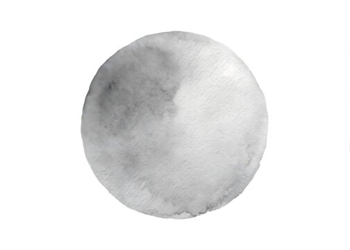 Watercolor moon isolated on white background, gray and white colors, abstract painting