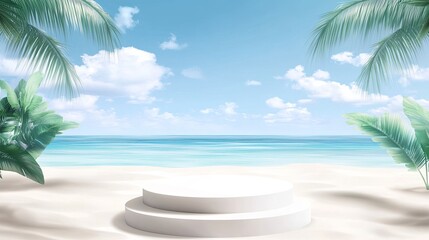 Empty podium on tropical beach with ocean view