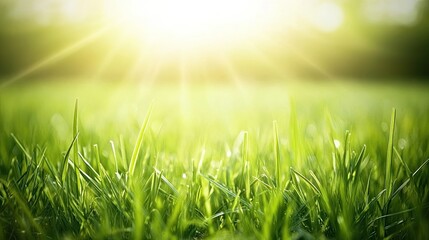 Green grass close up in sunlight