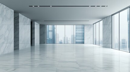 Empty modern interior marble floor cityscape view