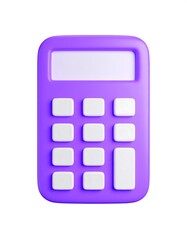 Purple calculator with white buttons on a plain background