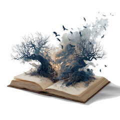 Haunted book illustration, Halloween illustration, white background