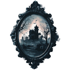 Scary haunted mirror illustration for Halloween, white background