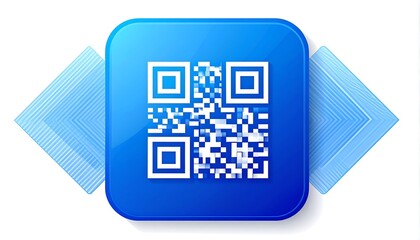 QR code design on a blue background with patterns
