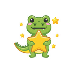 An adorable cartoon alligator holding a golden star, surrounded by sparkling stars. A delightful illustration that is sure to bring a smile.