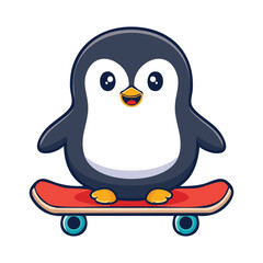Obraz premium A cheerful penguin enjoying a ride on a skateboard