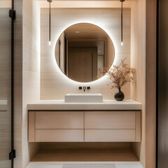 Modern spa bathroom vanity with illuminated mirror