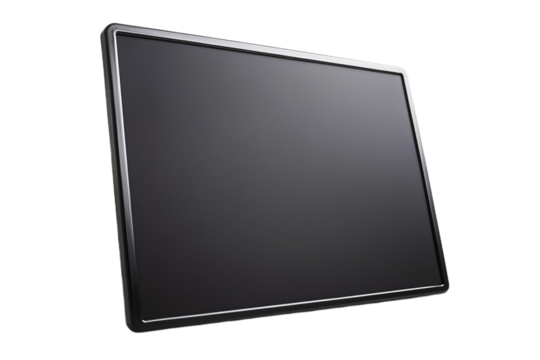 Dark screen with thin frame reflecting studio light on transparent background