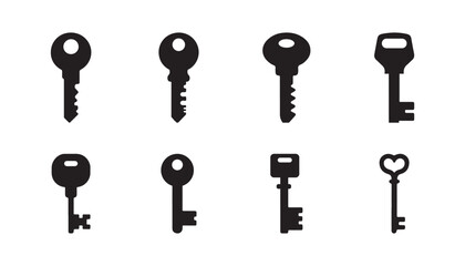 Modern key silhouettes collection on a white background