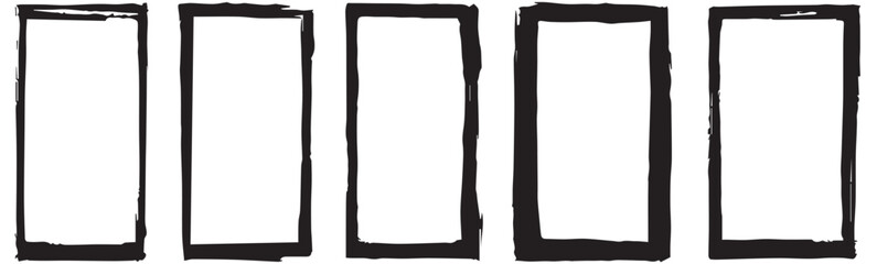 Hand drawn rough rectangle frames doodle border set isolated on transparent background, generative ai