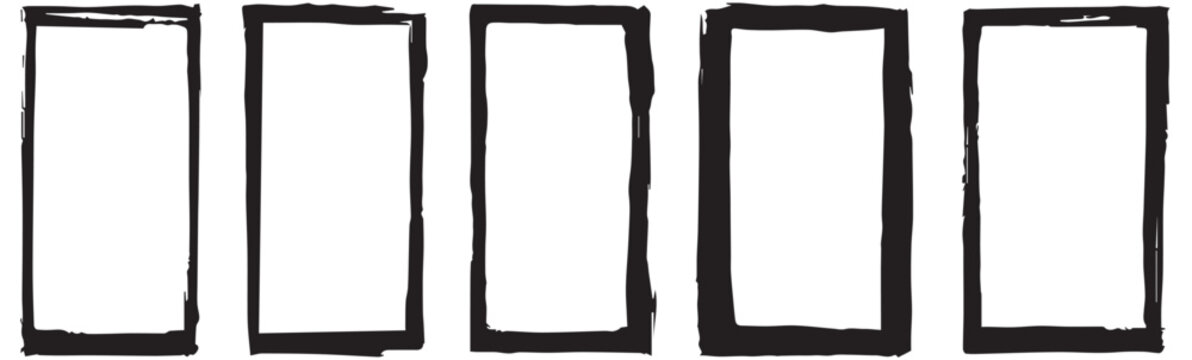 Hand drawn rough rectangle frames doodle border set isolated on transparent background, generative ai