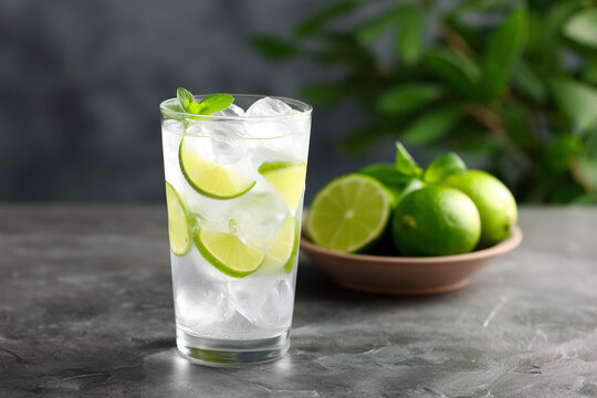 Refreshing lime drink served in a clear glass with ice