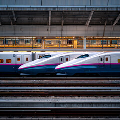 A photograph of a bullet train and three cars, with a view that is similar to a discovery channel photograph.