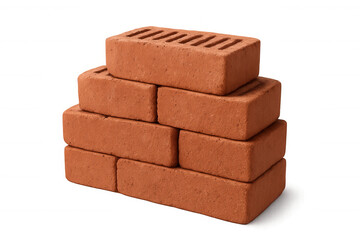Obraz premium Red clay bricks stacked in a pyramid shape against a transparent background, ideal for construction and architecture concepts