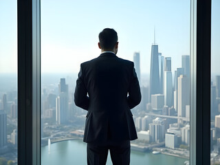 businessman looking out window