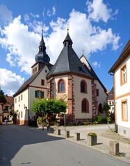 Charming European church in a town square