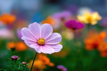 Fototapeta premium Close-up of a vibrant, delicate light purple cosmos flower.