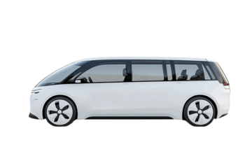 Sleek white futuristic van car design isolated on transparent background