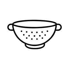 Scalable vector outline icon of a colander with draining holes for kitchen and cooking graphics