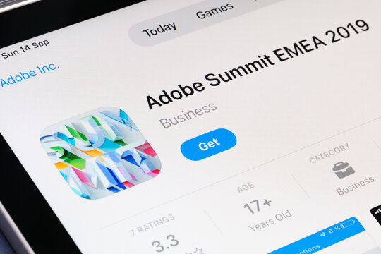 Adobe Summit EMEA 2019 App Store listing on iPhone promotes industry conferences that inspire creativity, networking and digital innovation. Stafford, United Kingdom, September 14, 2025