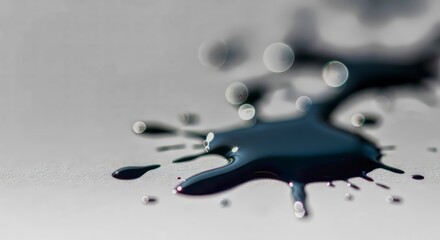Abstract art of ink spillage with bokeh effect on paper