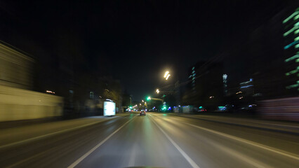 Drive through Traffic of cars in Moscow city streets, timelapse hyperlapse Russia