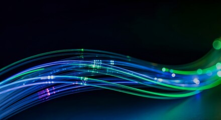 Abstract digital waves in green, blue, and teal on gradient dark background