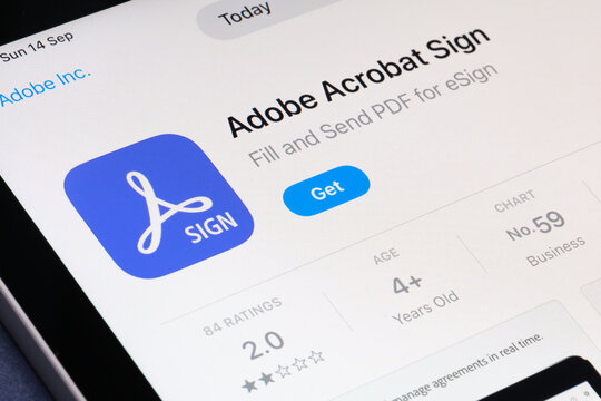 Adobe Acrobat Sign App Store listing on iPhone emphasizes the importance of digital documents, PDF management and educational tools. Stafford, United Kingdom, September 14, 2025