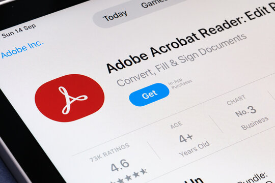 Adobe Acrobat Reader App Store listing on iPhone emphasizes the importance of digital documents, PDF management and educational tools. Stafford, United Kingdom, September 14, 2025