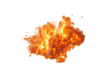 Fiery explosion of dynamic energy and particles on transparent background