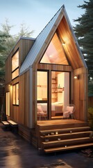 Compact living: A modern tiny house nestled among trees offering sustainable and affordable