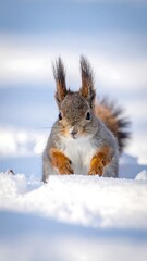 Fototapeta premium Red squirrel in snowy landscape