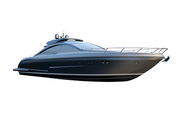 Naklejka premium Sleek dark blue motor yacht, luxury vessel on transparent background