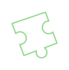 Flat outline jigsaw puzzle piece silhouette. Green puzzle element for boardgame activity and fun. Simple toy piece supports children, hobby, and skill development. Ideal for recreation, education,