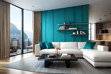 Contemporary apartment interior with city view and minimalist design touches that inspire peaceful