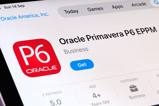 Oracle Primavera P6 EPPM App Store listing on iPhone emphasizes project management, portfolio management and data driven analytics in business operations. Stafford, United Kingdom, September 14, 2025