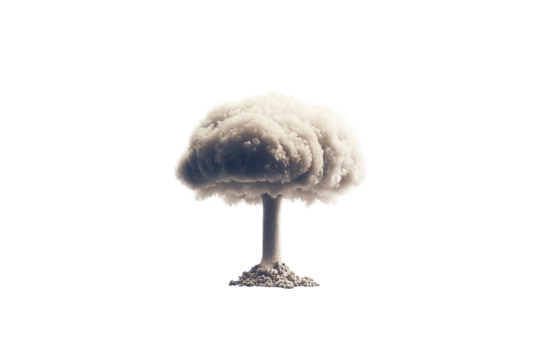 Striking mushroom cloud explosion with detailed texture, isolated on transparent background