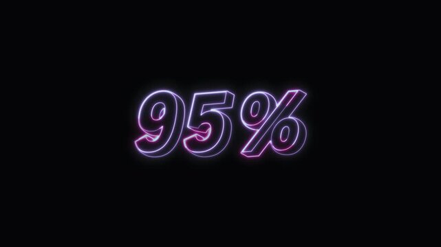  95 Percent Neon Text Seamless Loop 4K with Black Background Animated Promotional Typography for Video Editing