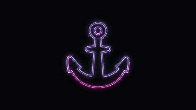  Anchor Icon Neon Seamless Loop 4K with Black Background Animated Promotional Typography for Video Editing