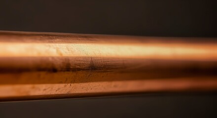 Detailed Close-up of Polished Copper Pipe with Reflections and Texture Details