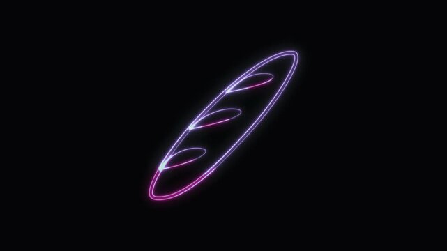  Baguette Icon Neon Seamless Loop 4K with Black Background Animated Promotional Typography for Video Editing
