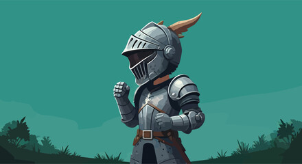Brave little knight in full plate armor ready for battle.